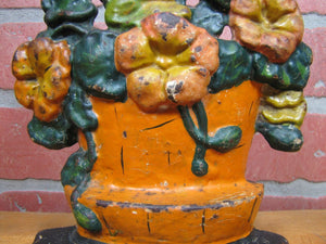 Antique Cast Iron Flower Basket Decorative Arts Doorstop Hubley Variant Paint