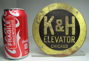 K&H ELEVATOR CHICAGO Old Plaque Sign Brass Bronze Industrial Hardware Ad