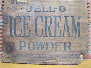 JELL-O ICE CREAM Old Wood Crate Box Panel Advertising Sign Genesee Food Leroy NY