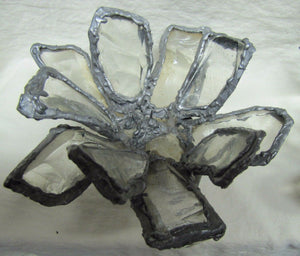 Mid Century Brutalist Handcrafted Candlesticks Glass Metal Decorative Artwork