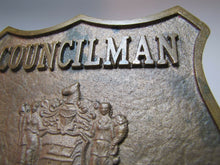Load image into Gallery viewer, COUNCILMAN PARAMUS NJ Old Brass Plaque Embossed Badge Sign Ad New Jersey
