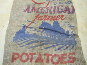 Old American Farmer Potatoes Advertising Burlap Sack Eastern Potato Dealers USA