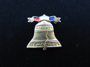 Antique LIBERTY BELL Pin Pinback LIBERTY DEMOCRACY Red White Blue Ornate