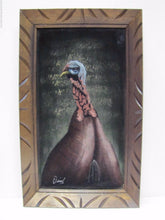 Load image into Gallery viewer, Vintage TURKEY on VELVET Oil Painting unusual framed signed retro Thanksgiving

