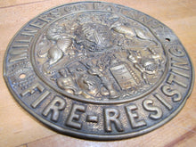 Load image into Gallery viewer, Antique Embossed Brass MILNERS PATENT FIRE-RESISTING SAFE Plaque Sign Ornate
