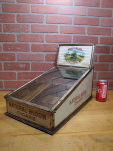 NATURAL BLOOM CIGARS Antique Cigar Store Display Case Tin Litho Sign PROPERTY OF HARRY BLUM NYC FELDHUHN DISPLAY CASE Co NYC