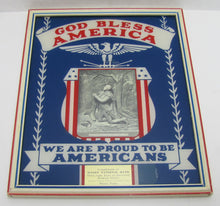 Load image into Gallery viewer, GOD BLESS AMERICA WE ARE PROUD TO BE AMERICANS MASON TEXAS NATIONAL BANK 1942 Sign Calendar
