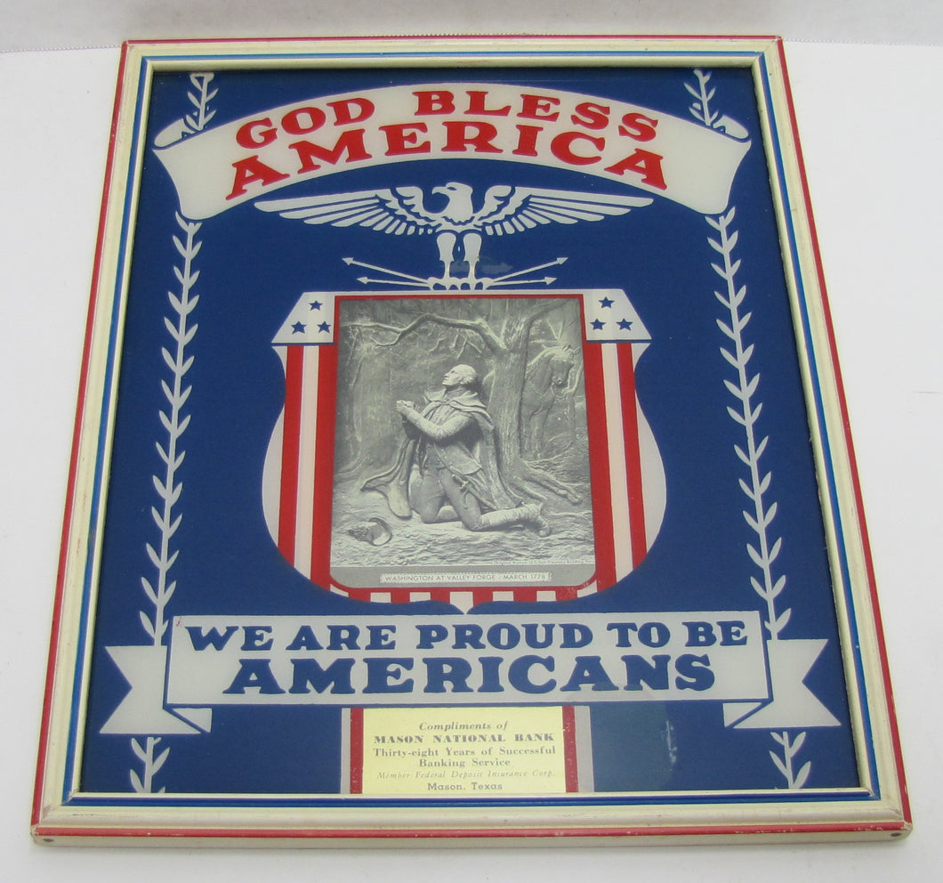 GOD BLESS AMERICA WE ARE PROUD TO BE AMERICANS MASON TEXAS NATIONAL BANK 1942 Sign Calendar
