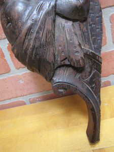 Antique Wooden Carved Man Wolfman Salvage Part Architectural Hardware Element