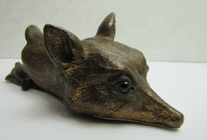 FOX Antique Decorative Arts Paperclip Bronze Brass with Glass Eyes Exquisite Ornate Fine Detailing