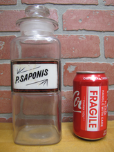 Load image into Gallery viewer, P SAPONIS Antique Reverse Glass Label Apothecary Drug Store Medicine Jar Bottle ROG
