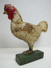 Load image into Gallery viewer, YOUNG&#39;S FEEDS TOLEDO OHIO Old Cast Iron Advertising Chicken  Doorstop Farm Feed Seed Store Display Sign Statue
