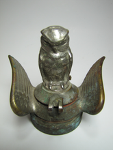 Load image into Gallery viewer, 1920s Art Deco Winged Hood Emblem Radiator Cap Flip Top Owl Topper Boyce Moto-Meter Chevrolet Auto Truck Hot Rod Rat Rod
