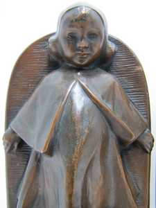 JB JENNING BROS INNOCENCE Antique Bronze Clad Bookends Young Girl Ornate Detailing Decorative Art Statues