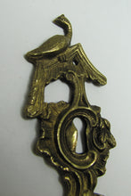 Load image into Gallery viewer, Antique Brass Key Escutcheon Peacock Bird Clamshell Flower Ornate High Relief Raised Detailing
