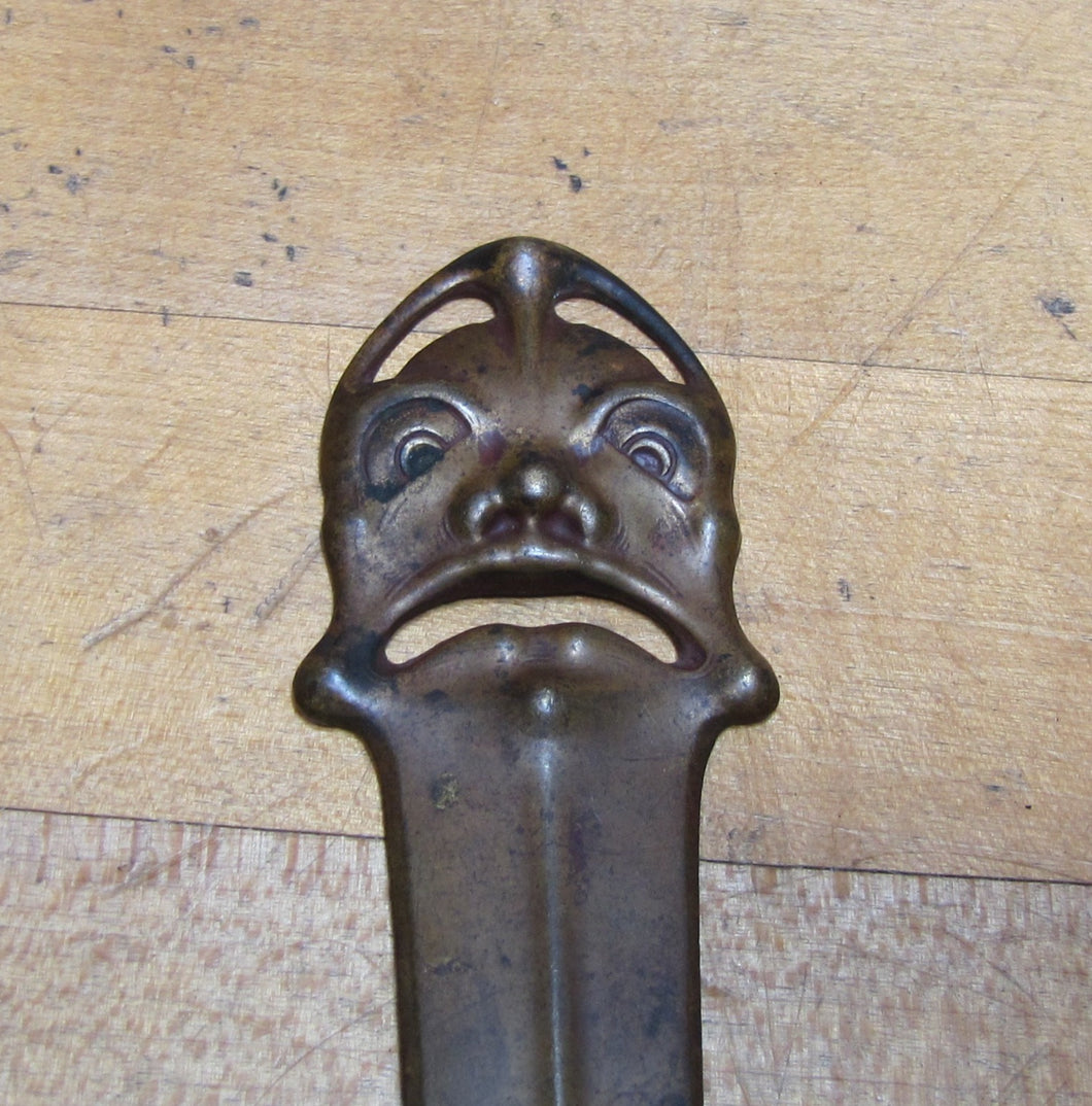 Creepy Mask Face Head Antique Bronze Letter Opener Desk Art Tool