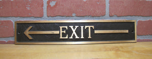 EXIT Left ARROW Old Brass Bronze Sign Shop Diner Business Building Advertising