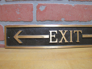 EXIT Left ARROW Old Brass Bronze Sign Shop Diner Business Building Advertising