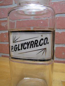 P GLYCYRR CO Antique Reverse Glass Label Apothecary Drug Store Medicine Jar Bottle