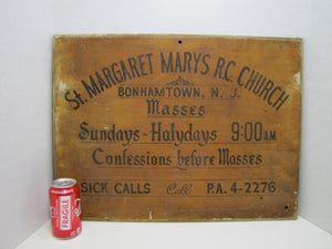 St MARGARET MARY'S RC CHURCH BONHAMTOWN NJ Old Wood Sign SICK CALLS CONFESSIONS