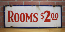 Load image into Gallery viewer, ROOMS $2.00 Old Double Sided Porcelain Advertising Sign Motel 1940s-50s Miami Fl
