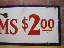 Load image into Gallery viewer, ROOMS $2.00 Old Double Sided Porcelain Advertising Sign Motel 1940s-50s Miami Fl
