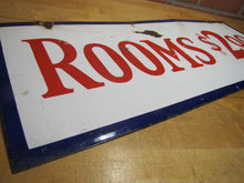 Load image into Gallery viewer, ROOMS $2.00 Old Double Sided Porcelain Advertising Sign Motel 1940s-50s Miami Fl
