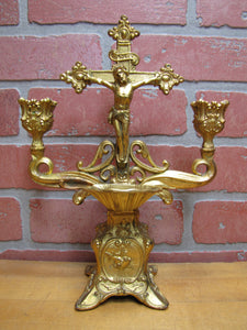 INRI JESUS CROSS CRUCIFIX Antique Decorative Arts Double Candlestick Holder