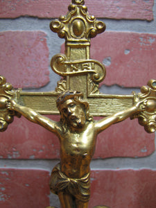 INRI JESUS CROSS CRUCIFIX Antique Decorative Arts Double Candlestick Holder