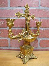 Load image into Gallery viewer, INRI JESUS CROSS CRUCIFIX Antique Decorative Arts Double Candlestick Holder
