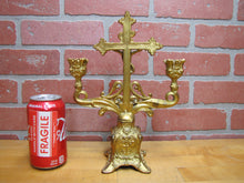 Load image into Gallery viewer, INRI JESUS CROSS CRUCIFIX Antique Decorative Arts Double Candlestick Holder
