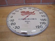Load image into Gallery viewer, MILLARD LIME &amp; STONE Co ANNVILLE PA Original Old Advertising Thermometer Sign T W O&#39;CONNELL &amp; CO CHICAGO 13 ILL
