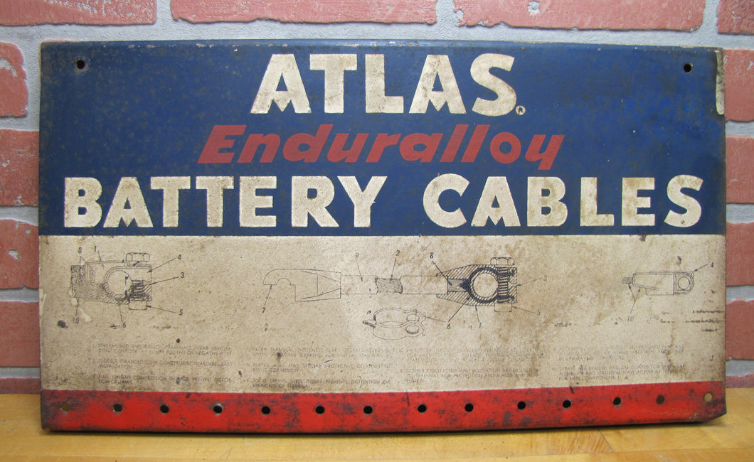 ATLAS BATTERY CABLES Old Gas Station Repair Shop Parts Store Advertising Metal Sign Display Rack Ad