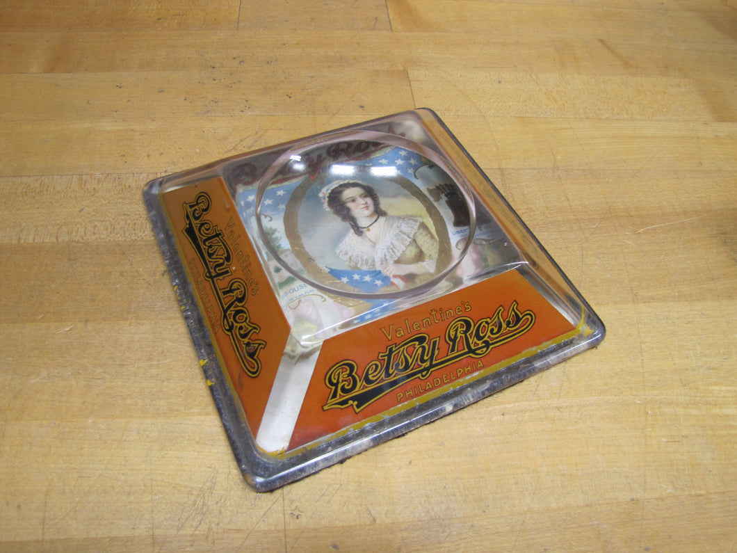BETSY ROSS CIGARS PHILADELPHIA Old Advertising Glass Change Receiver Tray Sign The Brunhoff Mfg Co Cincinnatti Ohio
