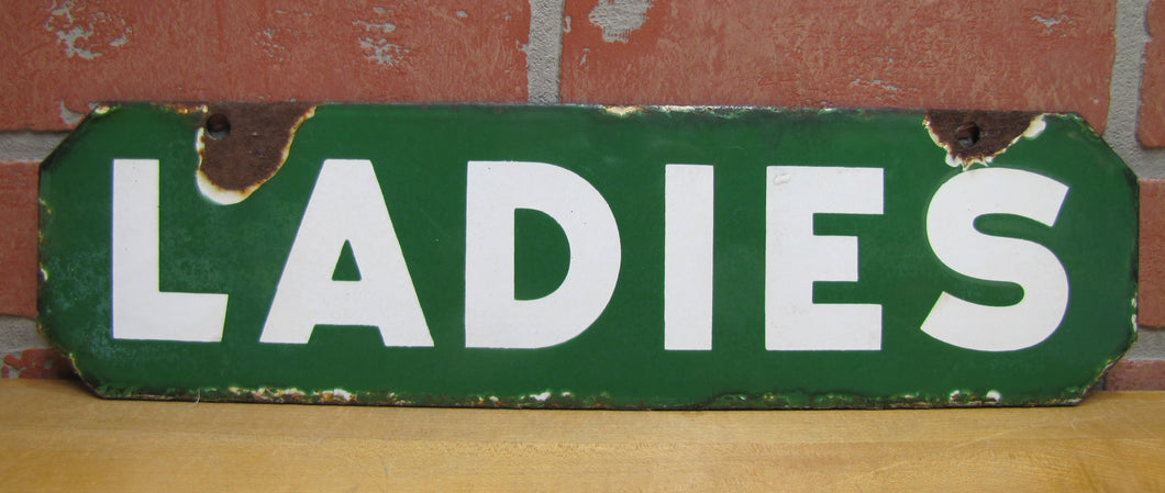 LADIES Old Double Sided Porcelain Gas Station Advertising Sign Texaco Sinclair 1940/50s era Bathroom Restroom Repair Shop