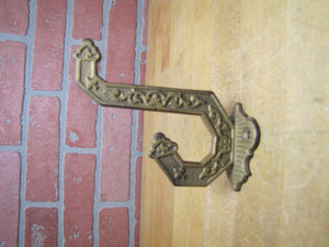 Antique Eastlake Double Hook Hanger Bracket Hardware Cast Iron Old Gold Paint