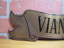 Load image into Gallery viewer, Antique Bronze Butcher Shop Store Display Meat Slab French Advertising Sign VIANDE 1ERE QUALITE MEATS OF 1ST QUALITY BBQ
