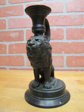 Load image into Gallery viewer, Old Bronze Lion Dauphin Koi Devil Fish Chamberstick Candle Stick Holder Oil Lamp Base Ornate Detailing
