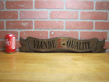 Load image into Gallery viewer, Antique Bronze Butcher Shop Store Display Meat Slab French Advertising Sign VIANDE 1ERE QUALITE MEATS OF 1ST QUALITY BBQ
