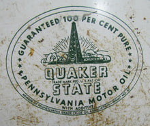 Load image into Gallery viewer, QUAKER STATE MOTOR OIL 55g Barrel Top Can Sign Advertising OIL CITY PENNSYLVANIA

