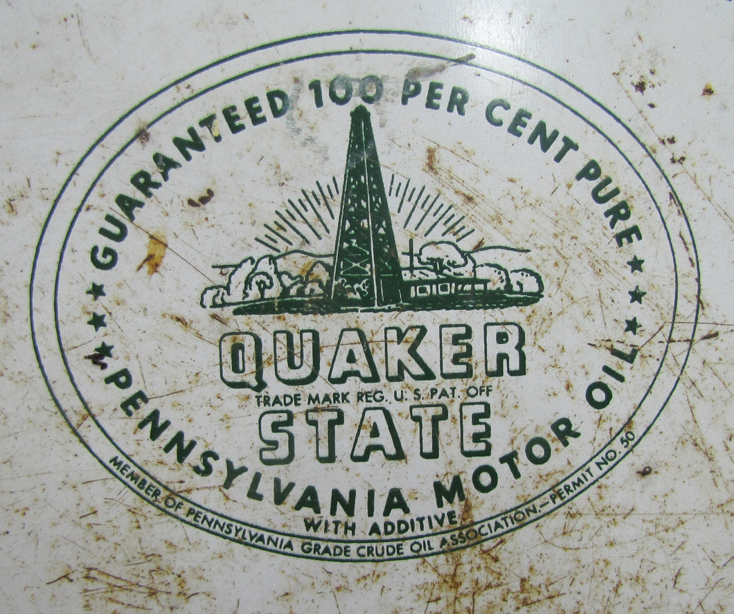 QUAKER STATE MOTOR OIL 55g Barrel Top Can Sign Advertising OIL CITY PENNSYLVANIA