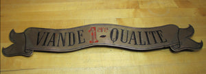 Antique Bronze Butcher Shop Store Display Meat Slab French Advertising Sign VIANDE 1ERE QUALITE MEATS OF 1ST QUALITY BBQ