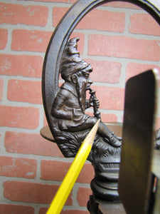 Antique Gnome Smoking Stand Cigar Ashtray Tray Matchbook Holder Cast Iron 29" Decorative Arts