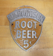 Load image into Gallery viewer, RICHARDSON ROOT BEER 5c Original Old Embossed Metal Soda Drink Advertising Sign
