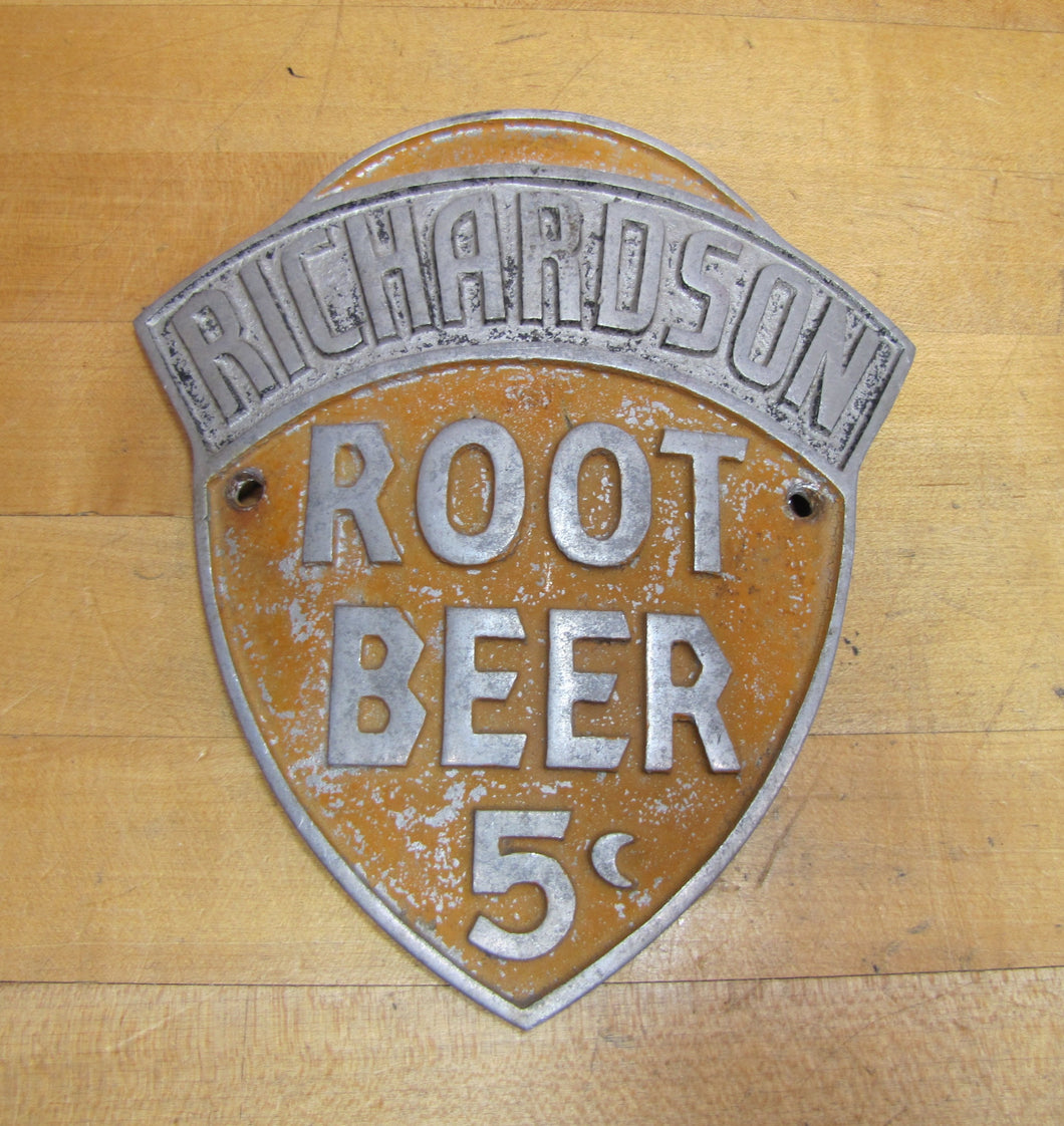 RICHARDSON ROOT BEER 5c Original Old Embossed Metal Soda Drink Advertising Sign