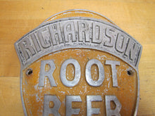 Load image into Gallery viewer, RICHARDSON ROOT BEER 5c Original Old Embossed Metal Soda Drink Advertising Sign
