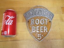 Load image into Gallery viewer, RICHARDSON ROOT BEER 5c Original Old Embossed Metal Soda Drink Advertising Sign
