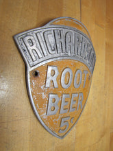 Load image into Gallery viewer, RICHARDSON ROOT BEER 5c Original Old Embossed Metal Soda Drink Advertising Sign
