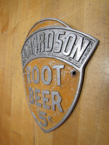 RICHARDSON ROOT BEER 5c Original Old Embossed Metal Soda Drink Advertising Sign