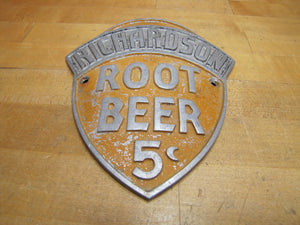 RICHARDSON ROOT BEER 5c Original Old Embossed Metal Soda Drink Advertising Sign